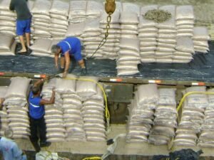 Loading pre-slung bagged sugar in Brazil