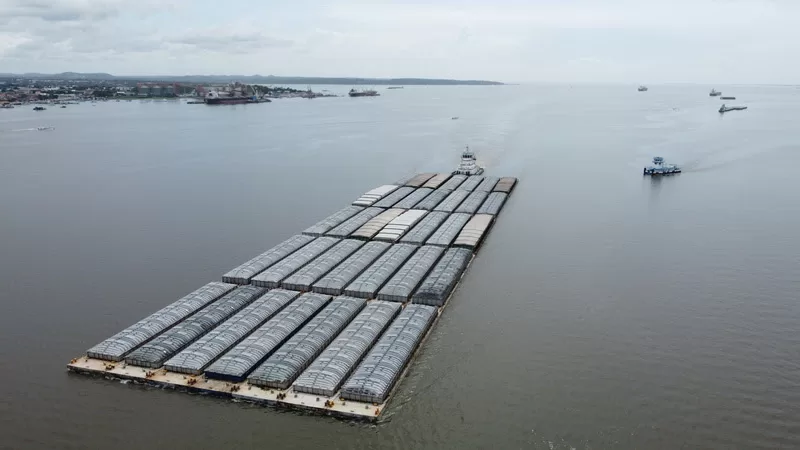 Convoy of 35 barges and one pusher tug in the Amazon River