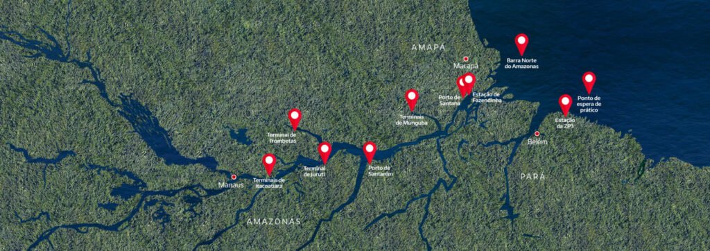 Map of the Amazon River ports in Northern Brazil